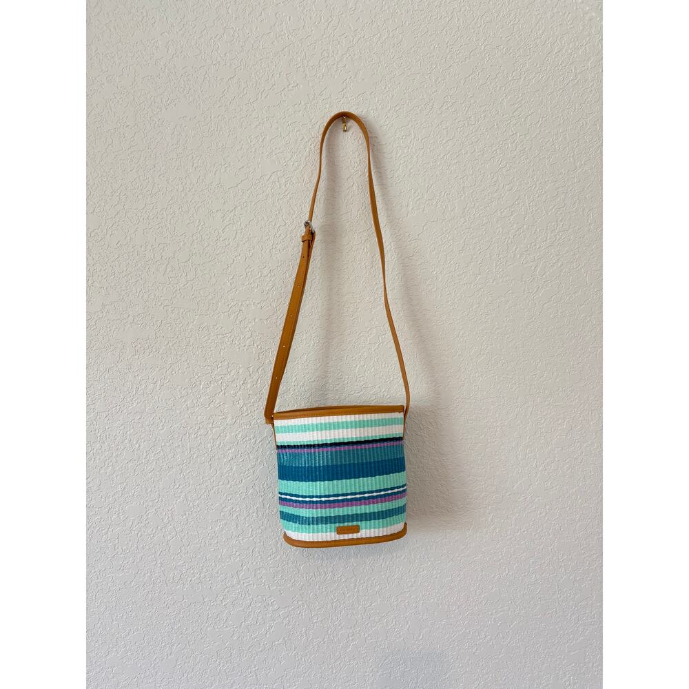 Vera Bradley Frannie Spring Mint Stripe Beach Straw Crossbody Purse